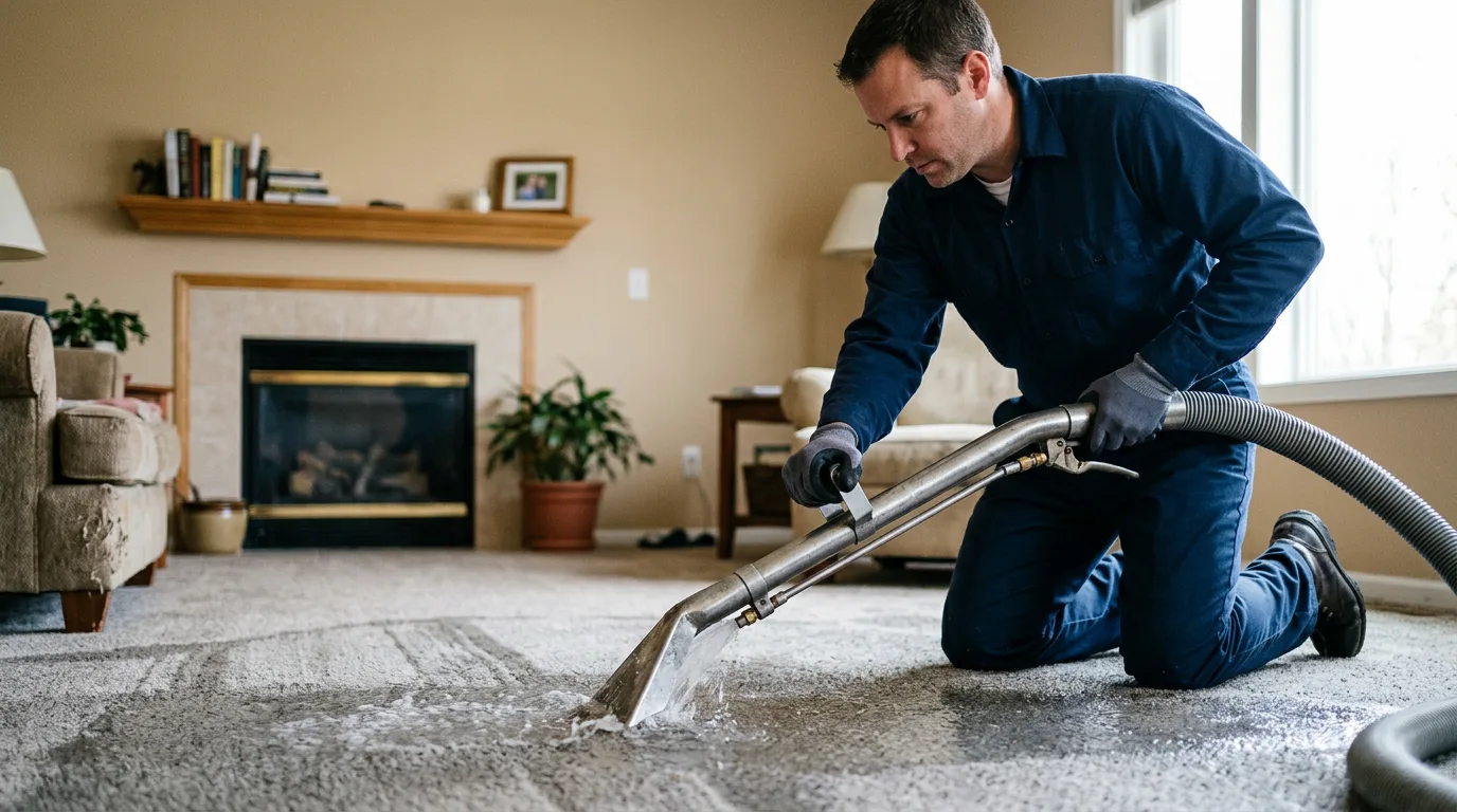 Water damage restoration technician working near Delta, MO